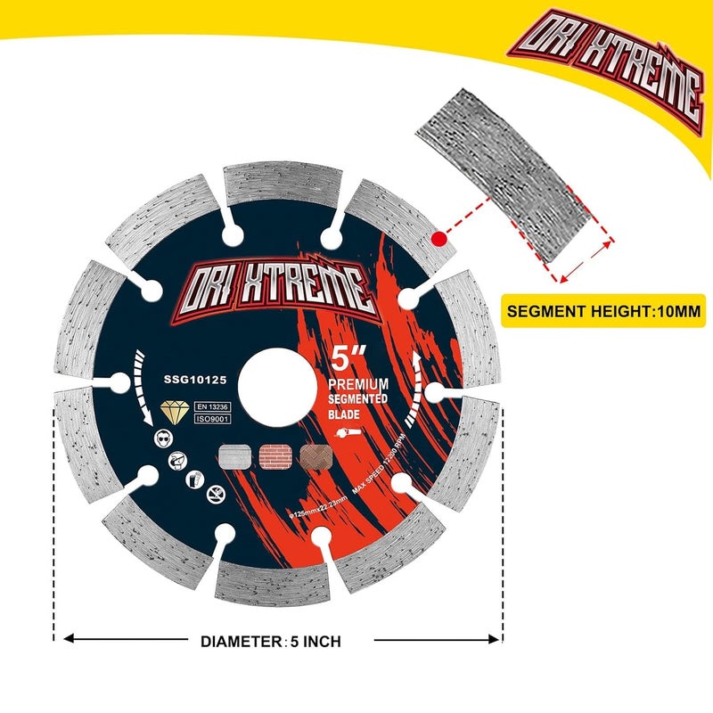 ORIXTREME 5 Inch Diamond Saw Blade 2Pcs,Segmented General Purpose Blade Dry/Wet Cutting Concrete, Masonry, Brick, Block,7/8"-5/8” Arbor - Image 2